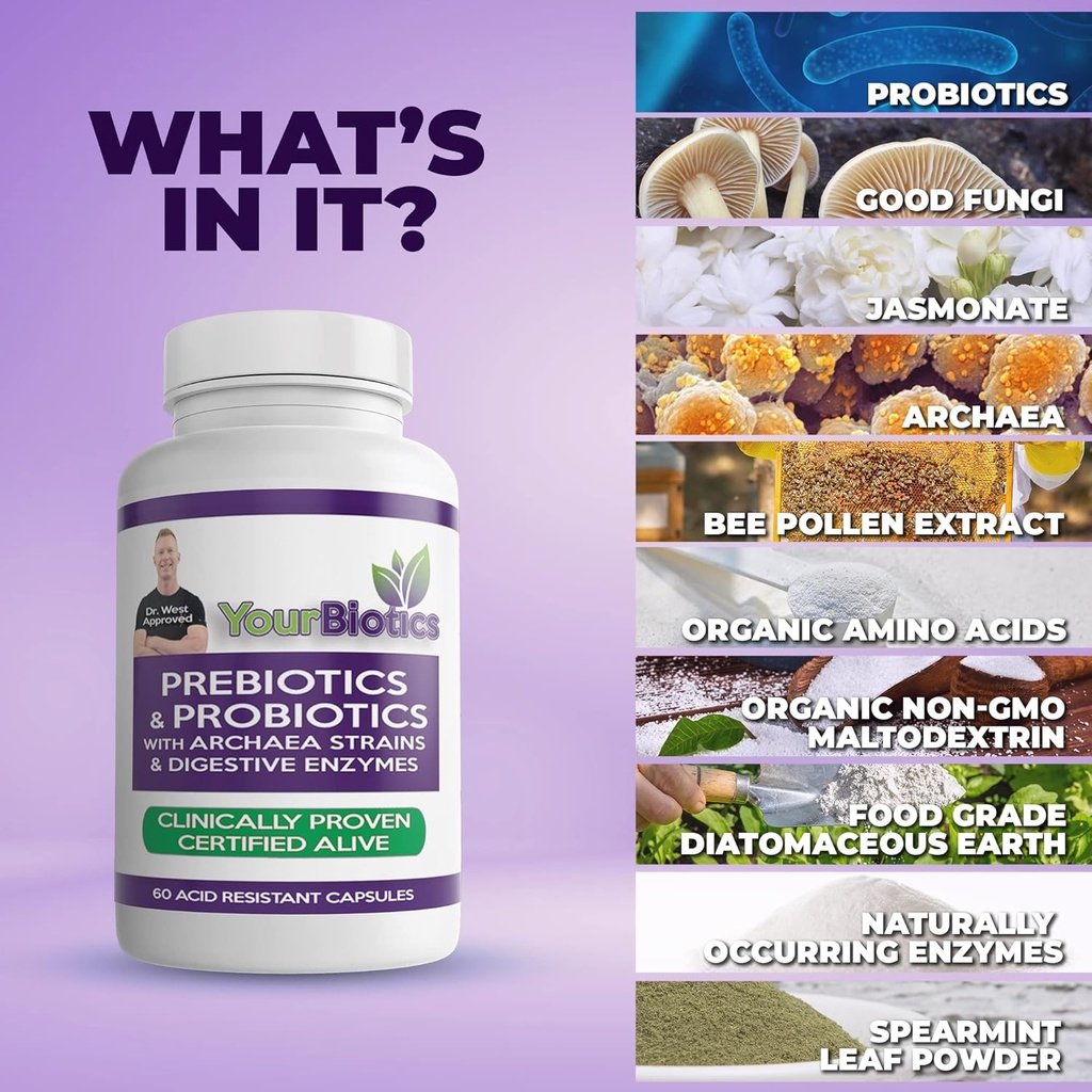 YourBiotics Prebiotics and Probiotics for Men & Women - Digestive Enzymes with Probiotics and Prebiotics Acid Resistant - Women & Mens Probiotics for Gut Health Immune Support & Digestion - 60 Count 3
