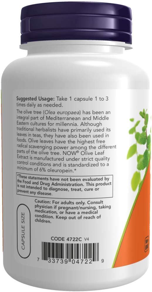 Now Foods Olive Leaf Extract 500mg Standardized to 6% Oleuropein, 120 Vcaps (2 Pack) 4