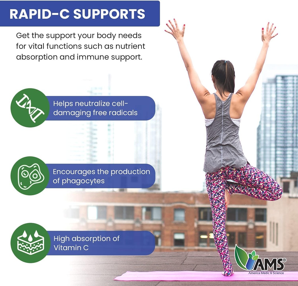 America Medic & Science Rapid-C 1000mg Vitamin C Supplement (3 Pack of 100 Tablets) Energy Booster, Daily Immune System Support, Antioxidant | Vegan, Non-GMO Coated Ascorbic Acid for Adult Men & Women 5