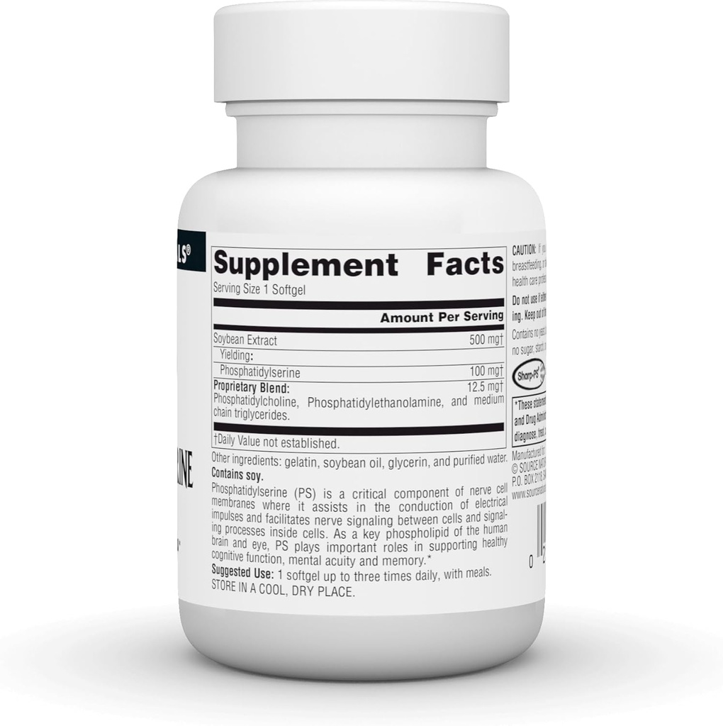 Source Naturals Phosphatidyl Serine Complex Stabilized Enzyme Supplement 500mg - 30 Softgels 3