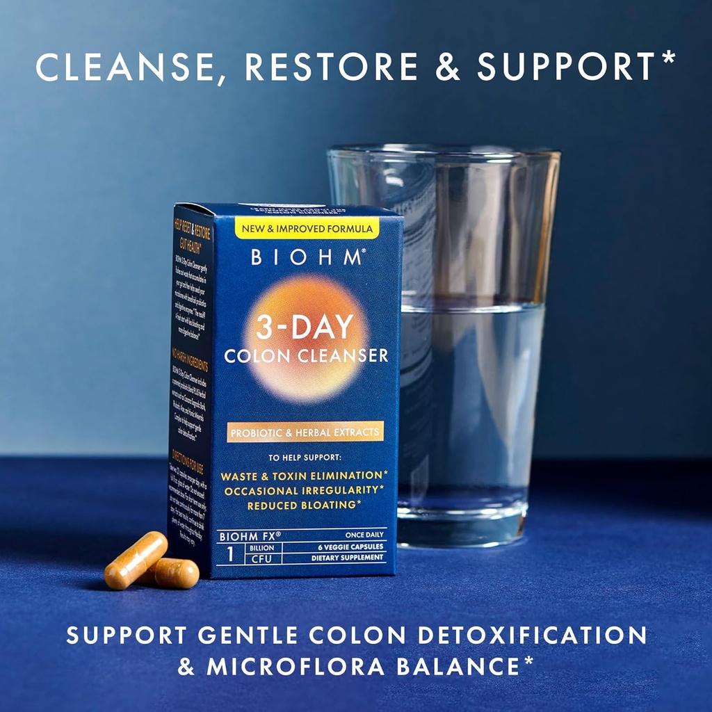 BIOHM 3 Day Colon Cleanse Detox with Probiotics & Herbal Extracts (6 Capsules, 3 Servings) Supports Constipation, Bloating Relief & Immune Health, Gut Cleanse for Men and Women, Non-GMO & Gluten-Free 3