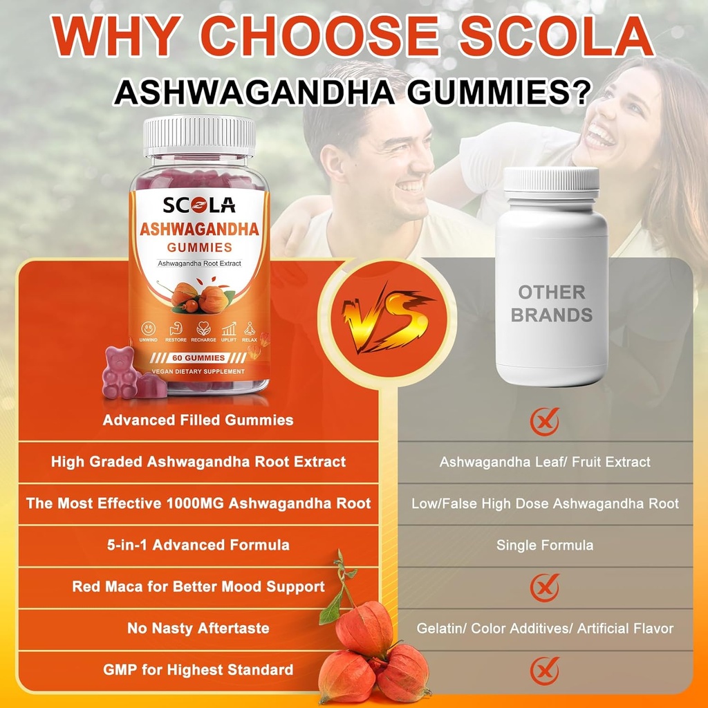 Ashwagandha Gummies, Calm Gummies with Ashwagandha Root Extract Vitamin D Zinc, Ashwagandha Supplement for Sleep Stress Balance, Vegan, Non-GMO, Gluten-Free, 60 Count 4