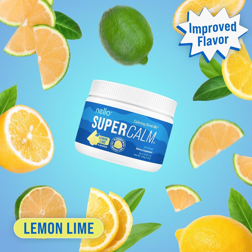 Nello Supercalm Powdered Drink Mix, Lemon Lime, L Theanine, Ksm-66 Ashwagandha, Magnesium Glycinate, Vitamin D 3, Supplements for Relaxation & Focus, Natural, No Sugar, Non GMO, 30 Srvgs 3