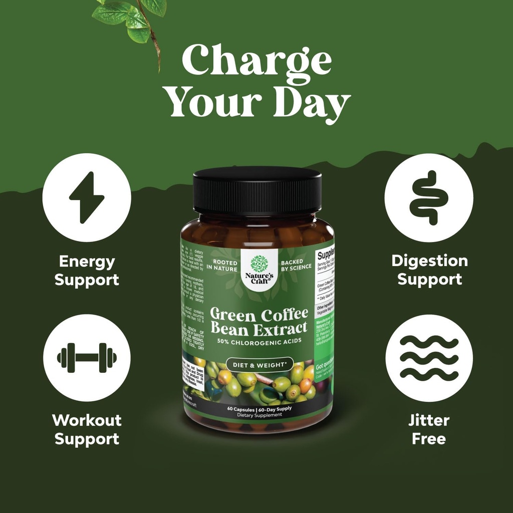 Pure Green Coffee Bean Extract - Super Energizing Green Coffee Extract with 50% Chlorogenic Acid for Antioxidant Heart Health Mental Focus and Size Reduction - Natural Energy Supplement for Adults 4