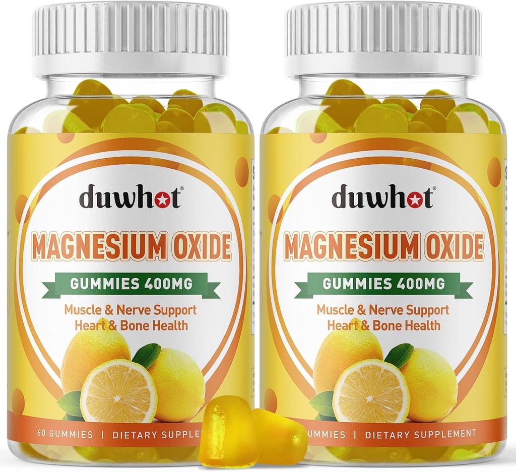 Magnesium Oxide Gummies 400mg, Magnesium Oxide Chewable Supplement for Adults & Kids, Nerve, Muscle, Bone & Heart Support, Non GMO, Pectin, Vegan, 120 2