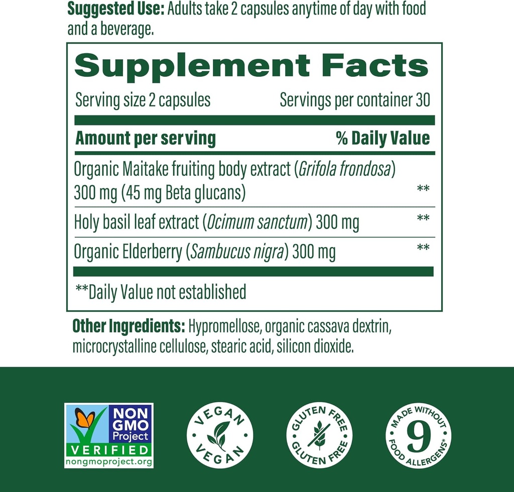 MegaFood Superfood Mushroom Immune Support - Maitake Mushroom Supplement with Elderberry & Holy Basil to Help Support a Healthy Immune System - Doctor Formulated, Vegan - 60 Capsules, 30 Servings 3