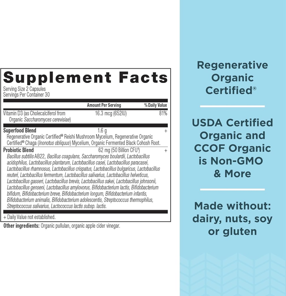 Ancient Nutrition Regenerative Organic Certified Probiotics for Menopause, 60 Count + Multi Collagen Protein Powder Unflavored, 45 Servings 3