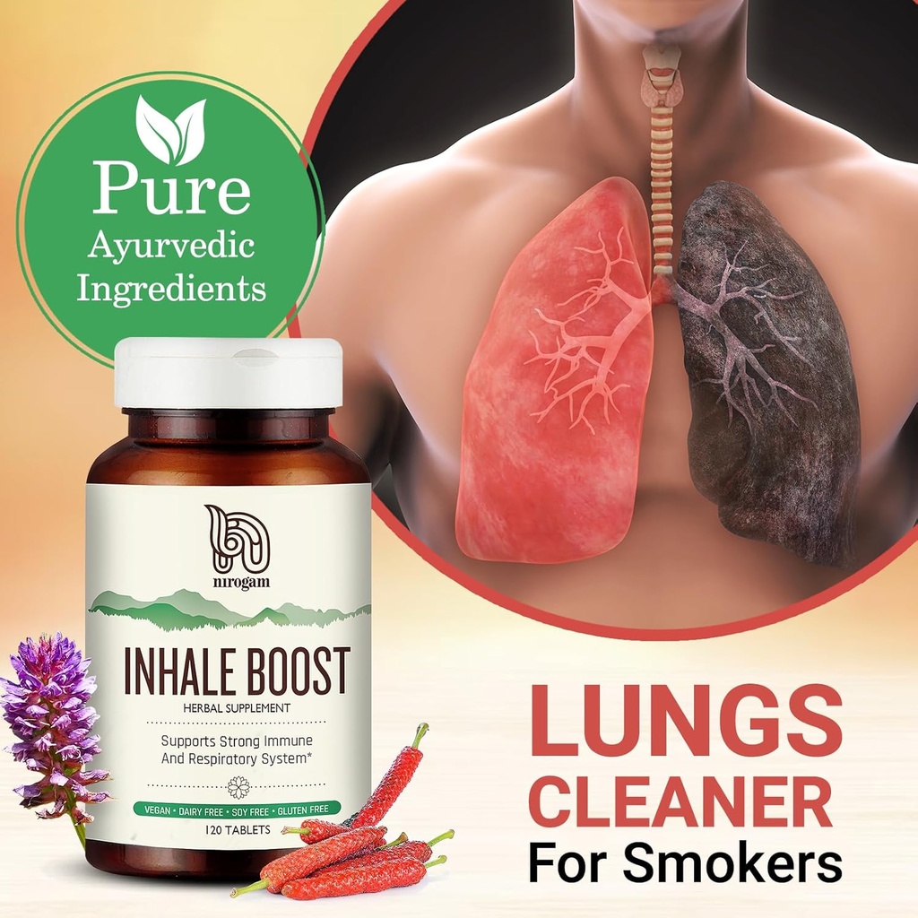 Nirogam Inhale Boost 120 Tablets a Bottle I Lung Support Supplement | Lung Health Supplement | Lung Detox 5