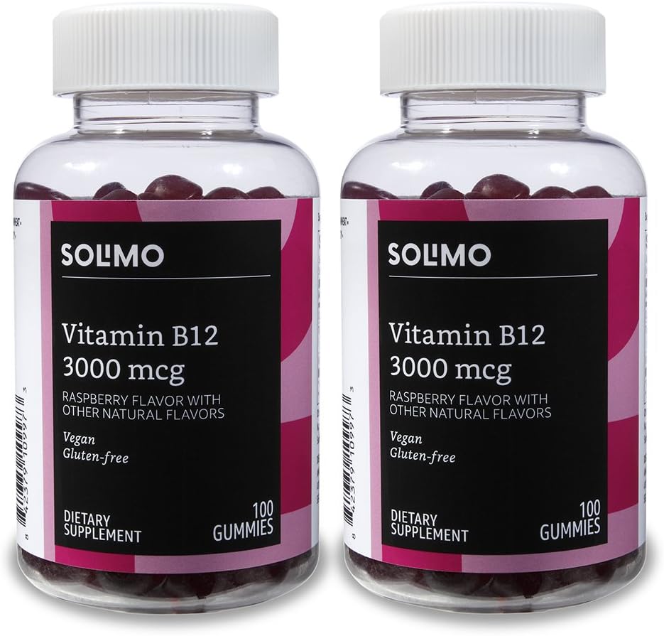 Basics Vitamin B12 3000 mcg Gummies (2 Packs of 100), 2 per Serving and   Basics Vitamin D3 2000 IU Gummies, Orange, Lemon & Strawberry, 160 Count (2 per Serving) (Previously Solimo) 3