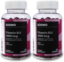 Basics Vitamin B12 3000 mcg Gummies (2 Packs of 100), 2 per Serving and   Basics Vitamin D3 2000 IU Gummies, Orange, Lemon & Strawberry, 160 Count (2 per Serving) (Previously Solimo) 3