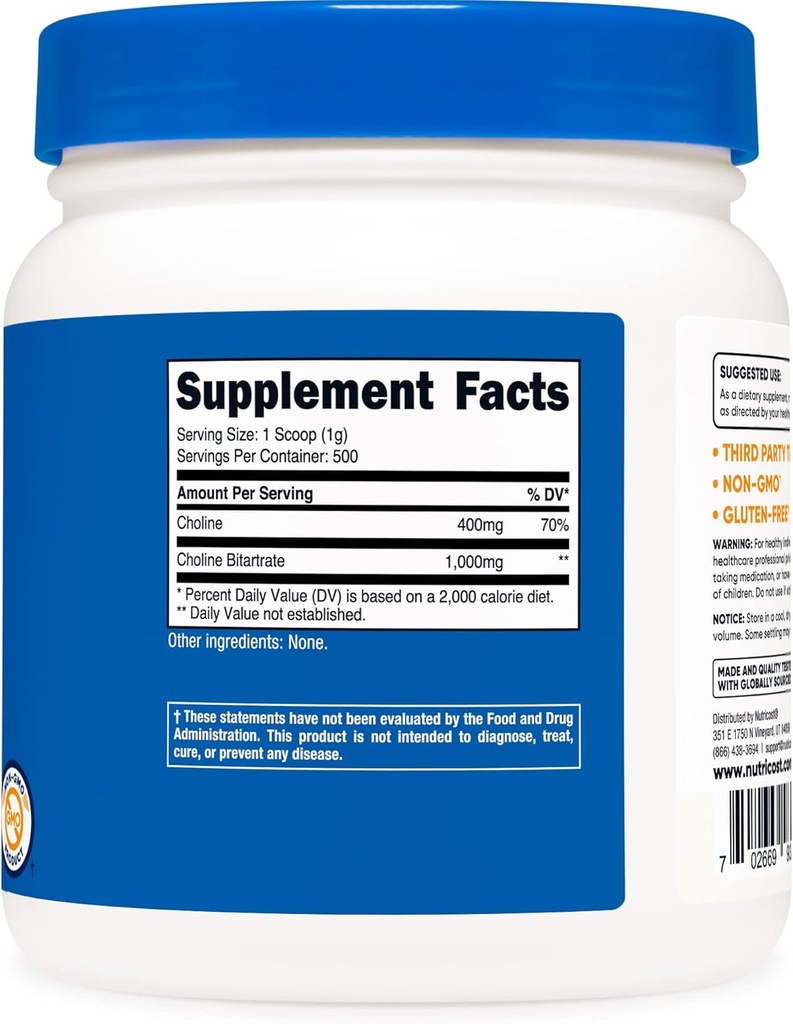 Nutricost Pure Choline Bitartrate Powder 500G (2 Bottles) 5