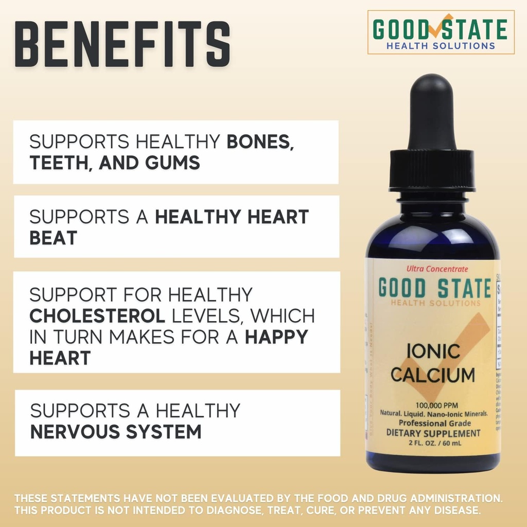 Good State Liquid Ionic Calcium Ultra Concentrate - 10 Drops Equals 50 Mg - 100 Servings Per Bottle 1.6fl. oz 3