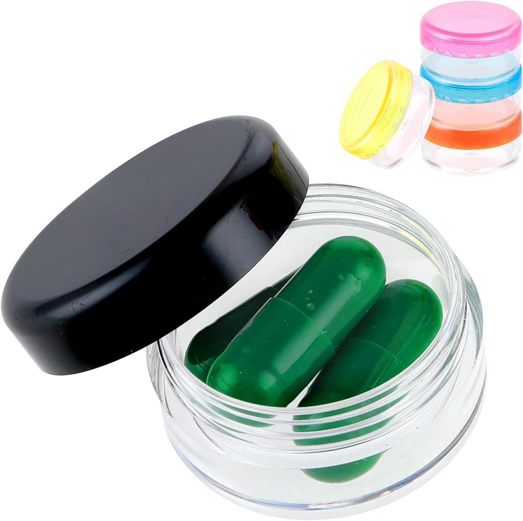 Small Pill Organizer Box, 5 Pcs Travel Pill Case Holder Portable Daily Mini Pills Container BPA Free Medicine Storage Container for Purse Pocket Briefcase (Blue/Orange/Yellow/Black/Rose Red) 2