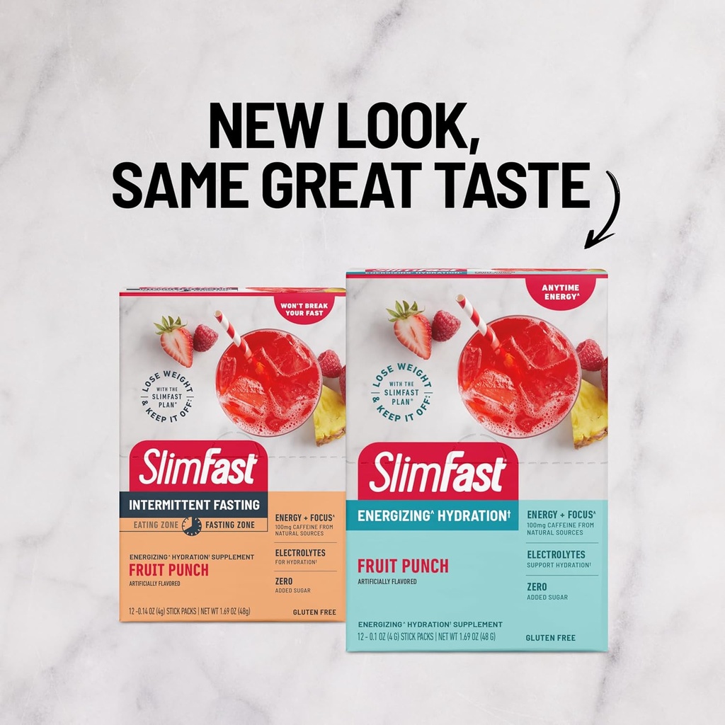 SlimFast Bundle: Intermittent Fasting Hydration Packets, Energizing Hydration, Fruit Punch 12 Count & Berberine Plus Capsules, Berberine Supplement, with Berberine hcl, and Cinnamon Bark 30 Servings 3