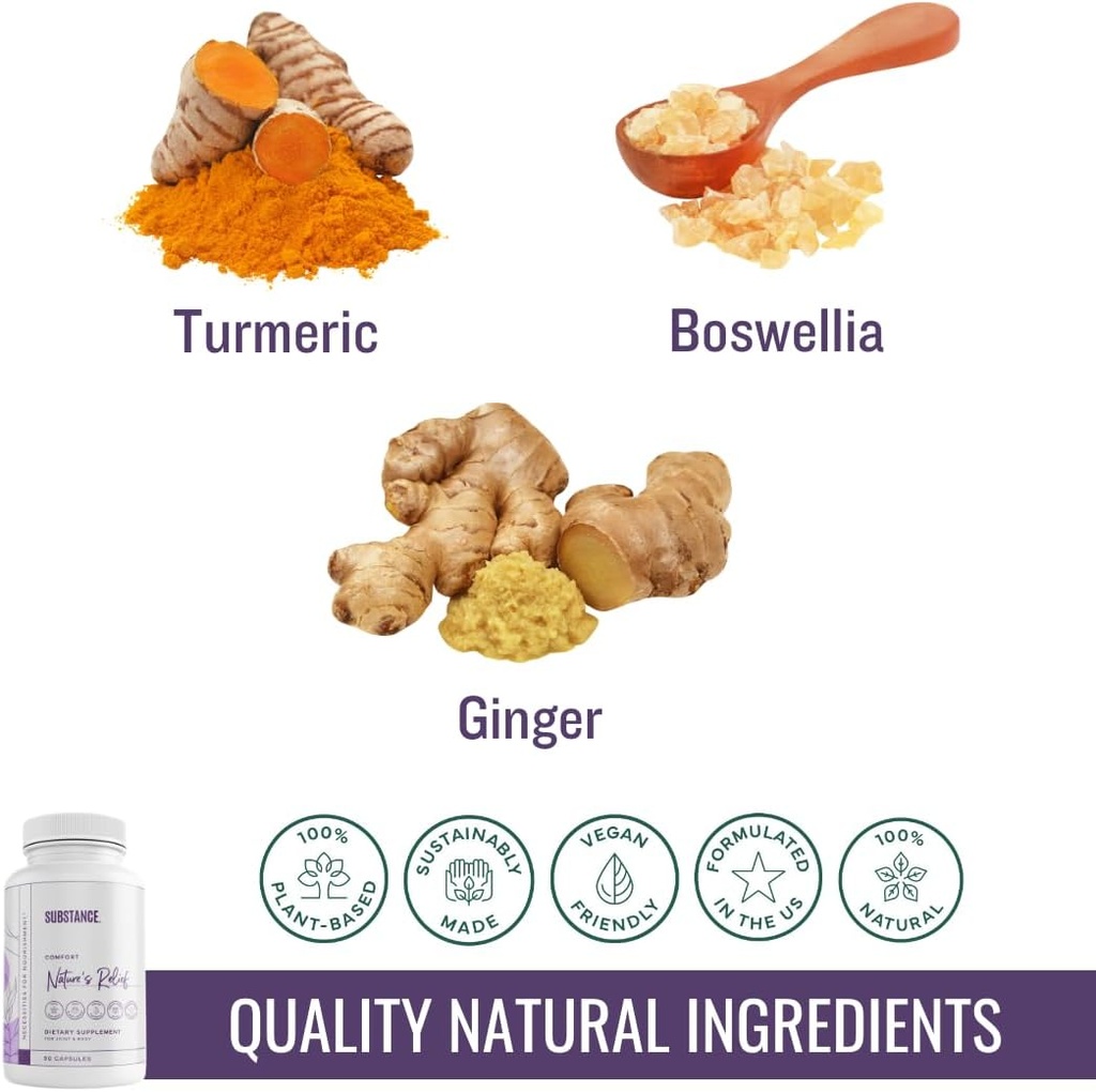 Nature’s Relief | Turmeric Supplement to Improve Body, Muscle & Joint Aches | Pure Turmeric Curcumin Supplement Organic, Boswellia & Ginger | Ease Discomfort & Increase Mobility | Non-GMO 30 Servings 3