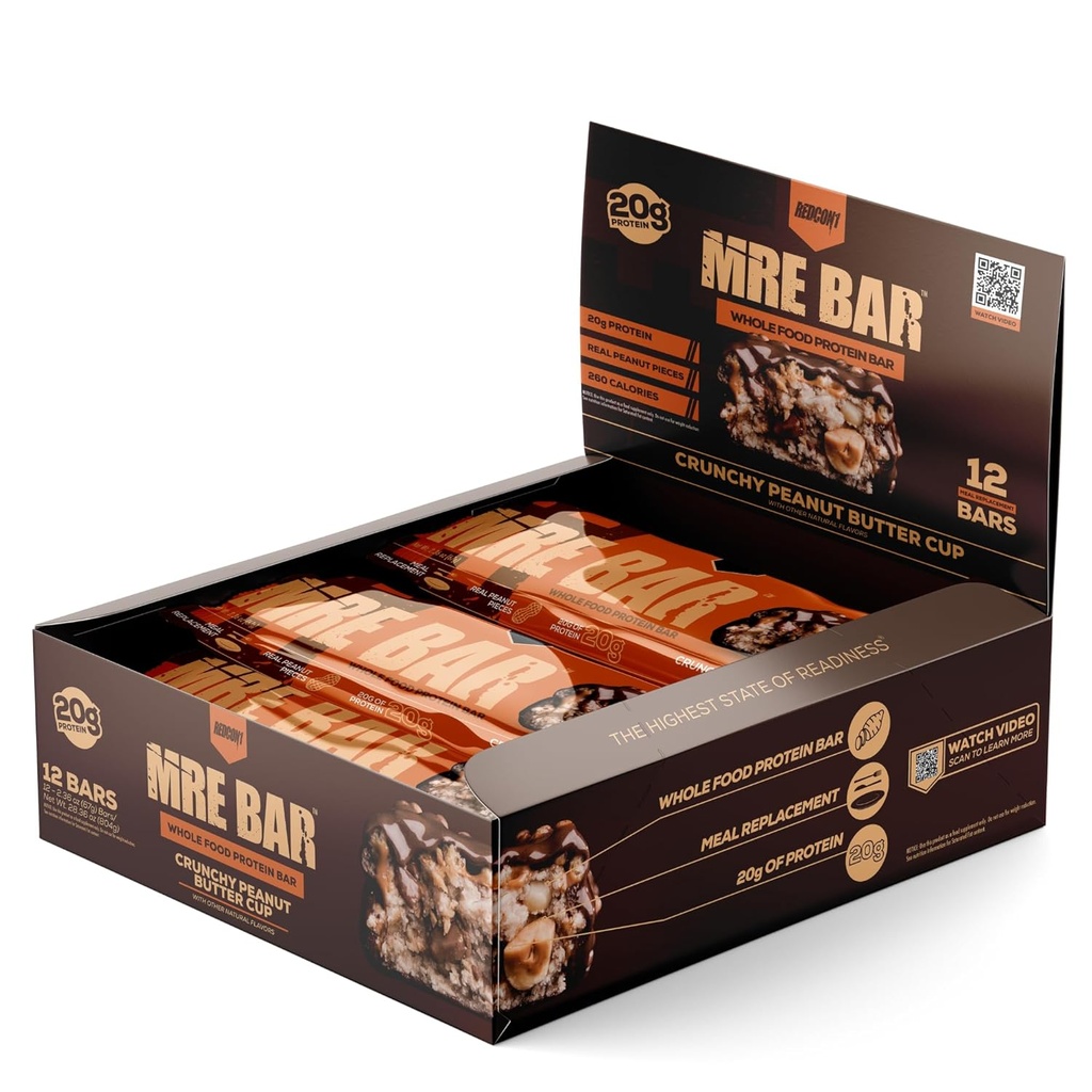 REDCON1 MRE Protein Bar, Crunchy Peanut Butter Cup - Contains MCT Oil + 20g of Whole Food Protein - Easily Digestible, Macro Balanced Low Sugar Meal Replacement Bar (12 Bars) 2