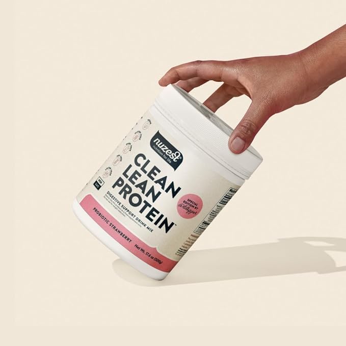 Nuzest Bethany's Pantry Digestive Support Protein - Probiotics for Digestive Health – Strawberry - Clean Lean Protein - Premium Vegan Pea Protein Powder – Plant Based - 20 Servings, 1.1 lb 4