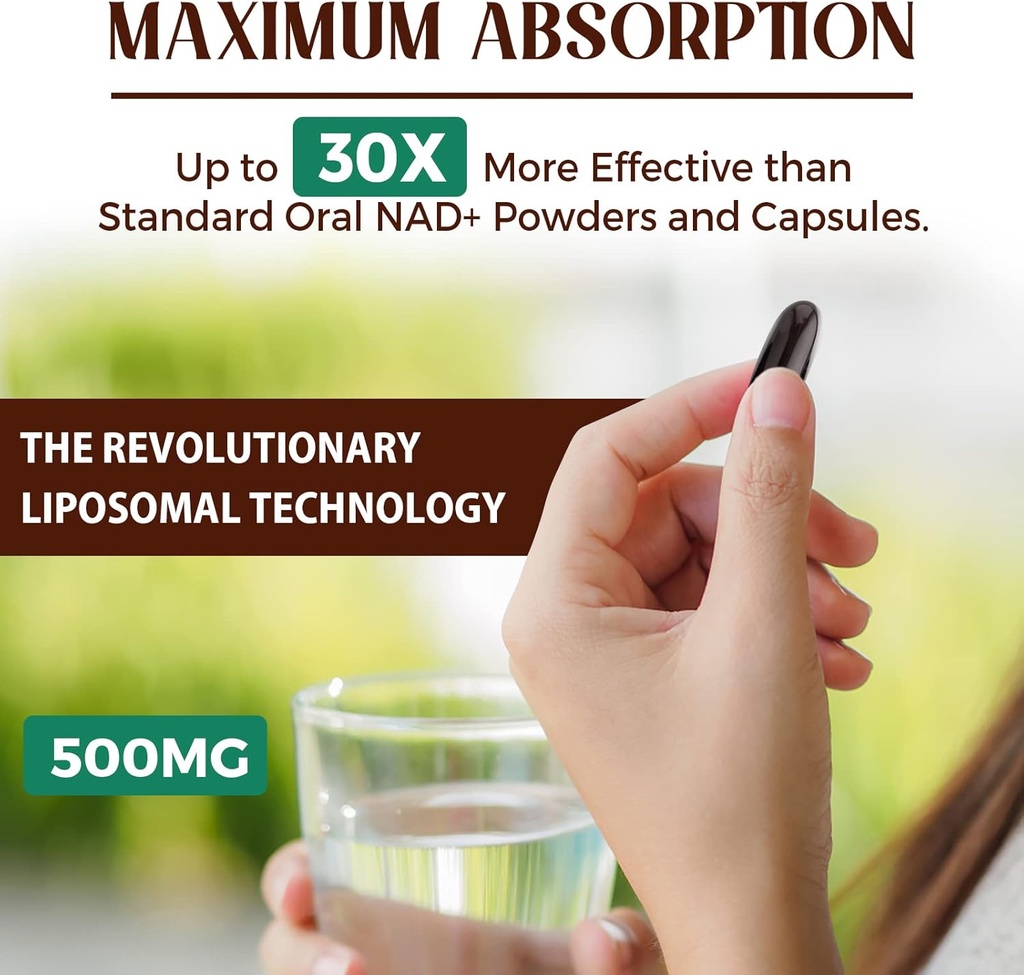 Liposomal NAD+ 500 MG Supplement, True NAD Plus Supplement, Superior Absorption, Boost NAD+ More Efficient Than Nicotinamide Riboside for Cellular Energy, Healthy Aging, 180 Serving 5