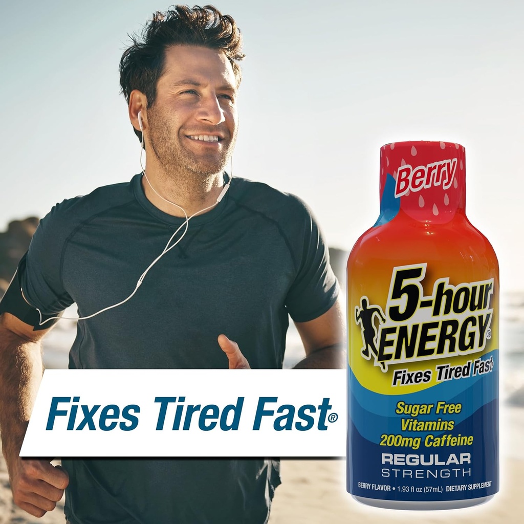 5-hour ENERGY Regular Strength Energy Shot, Berry Flavor (1.93 oz., 24 Count) Zero Calories & Sugar-Free 200 mg Caffeinated Shot, Amino Acids & B Vitamins, Dietary Supplements 6