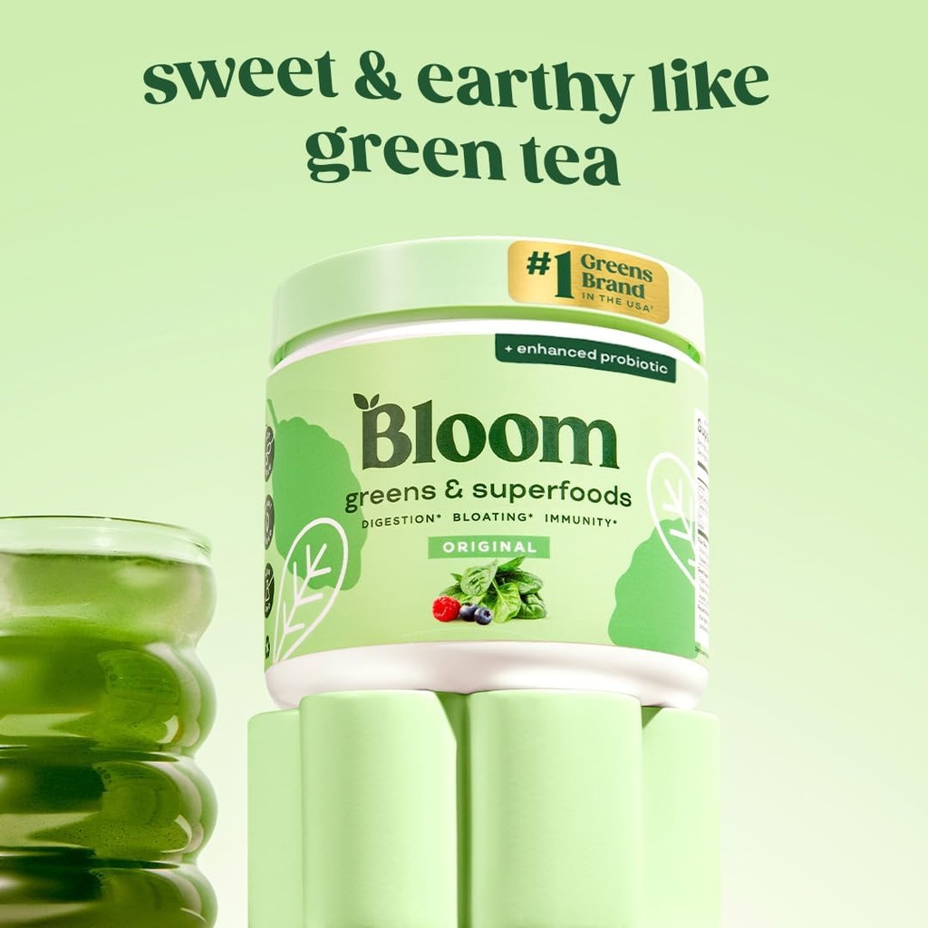 Bloom Nutrition Superfood Greens Powder, Digestive Enzymes with Probiotics and Prebiotics, Gut Health, Bloating Relief for Women, Chlorella, Green Juice Mix with Beet Root Powder, 30 SVG, Original 3