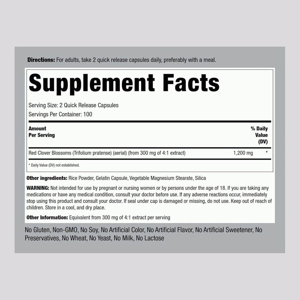 Piping Rock Red Clover 1200mg | 200 Capsules | Herbal Supplement | Blossom Extract | Non-GMO, Gluten Free 3