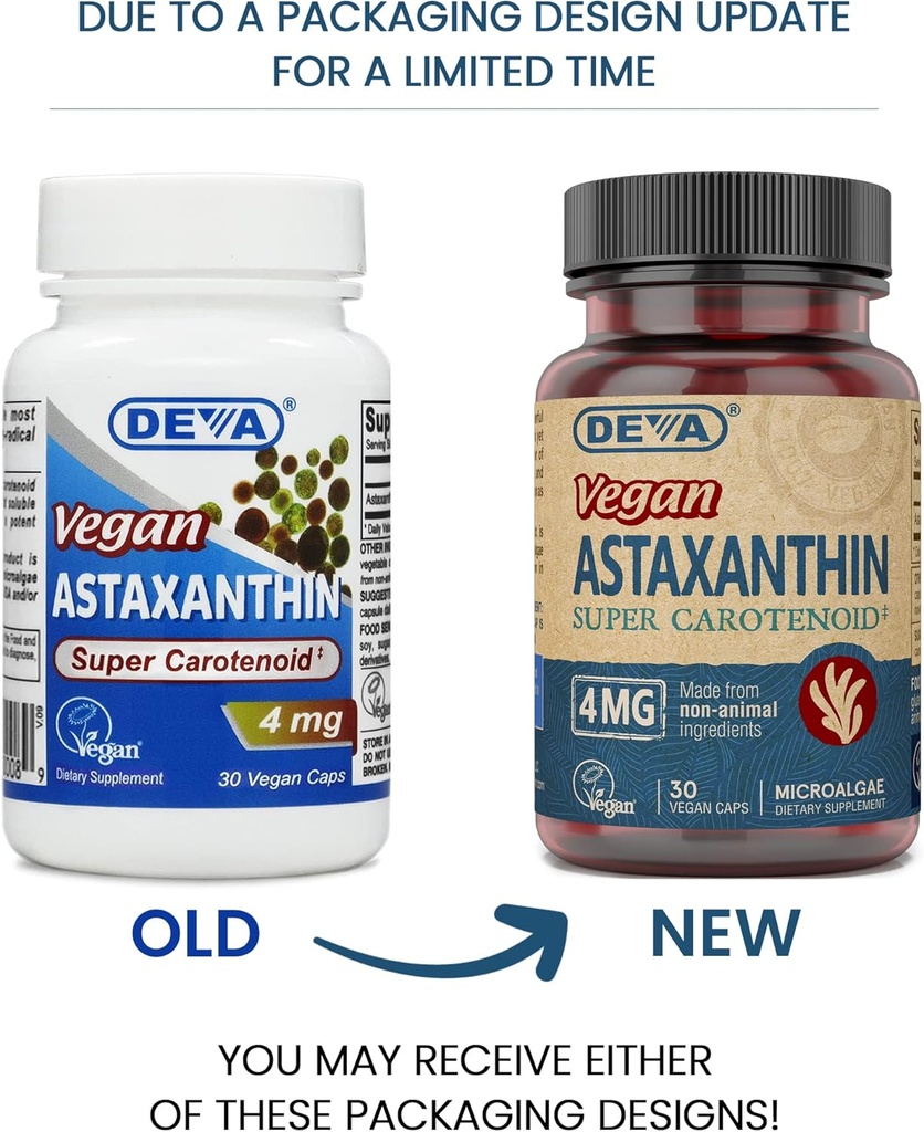 Deva Nutrition Vitamins Astaxanthin 4mg, Vegan, Made from Haematococcus Pluvialis Microalgae, 30 Capsules, 1-Pack 3