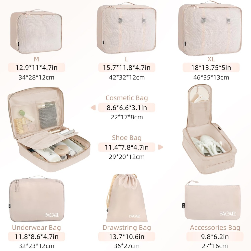 BAGAIL 8 Set Packing Cubes Luggage Packing Organizers for Travel Accessories-Cream 3