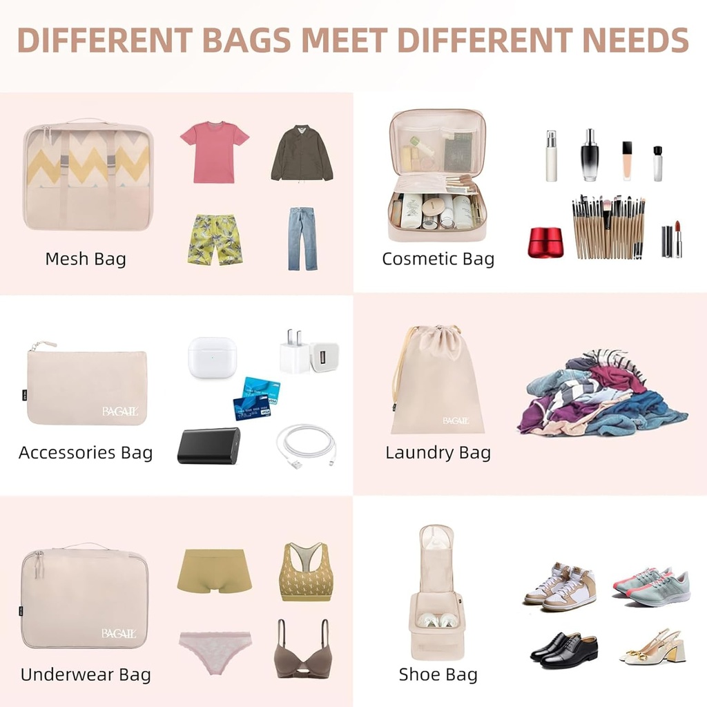 BAGAIL 8 Set Packing Cubes Luggage Packing Organizers for Travel Accessories-Cream 5