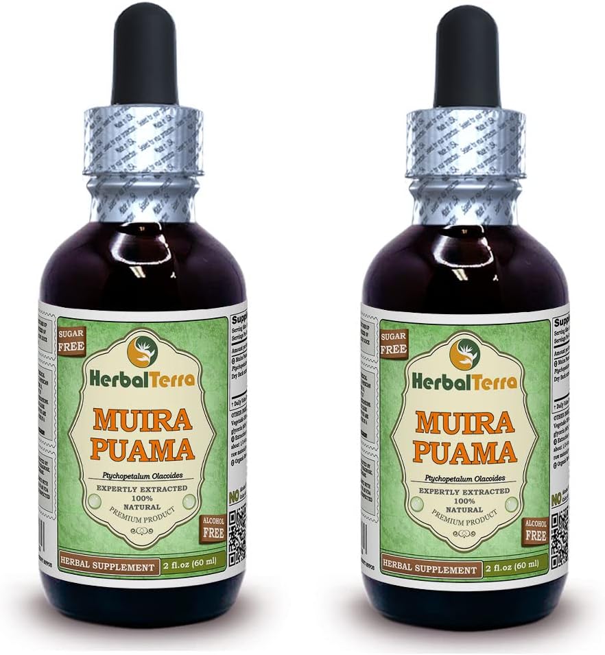 Muira Puama (Ptychopetalum Olacoides) Tincture, Organic Liquid Extract (Brand Name: HerbalTerra, Proudly Made in USA) 2x2 fl.oz (2x60 ml) 5