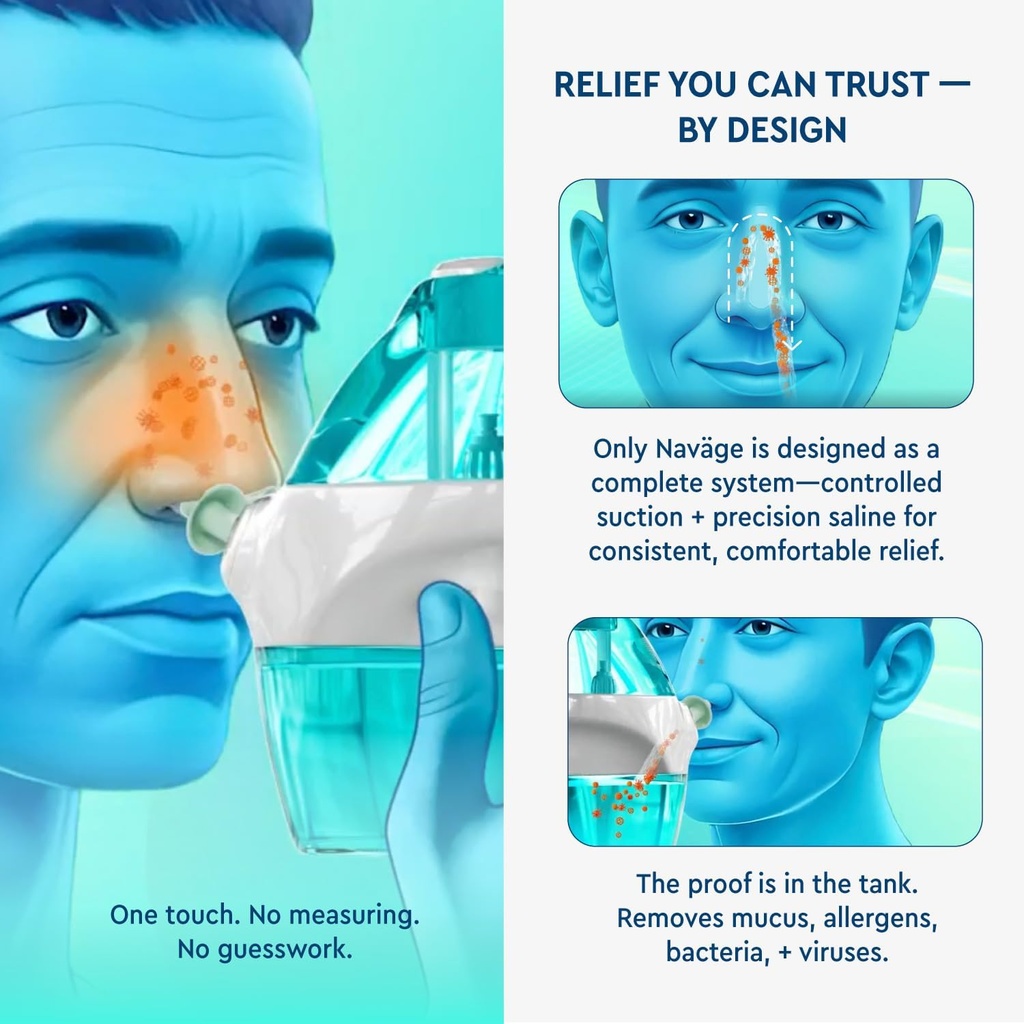 Navage Travel Bundle - Nasal Irrigation System - Saline Nasal Rinse Kit with 1 Nose Cleaner, 30 Salt Pods and Black Travel Bag 5