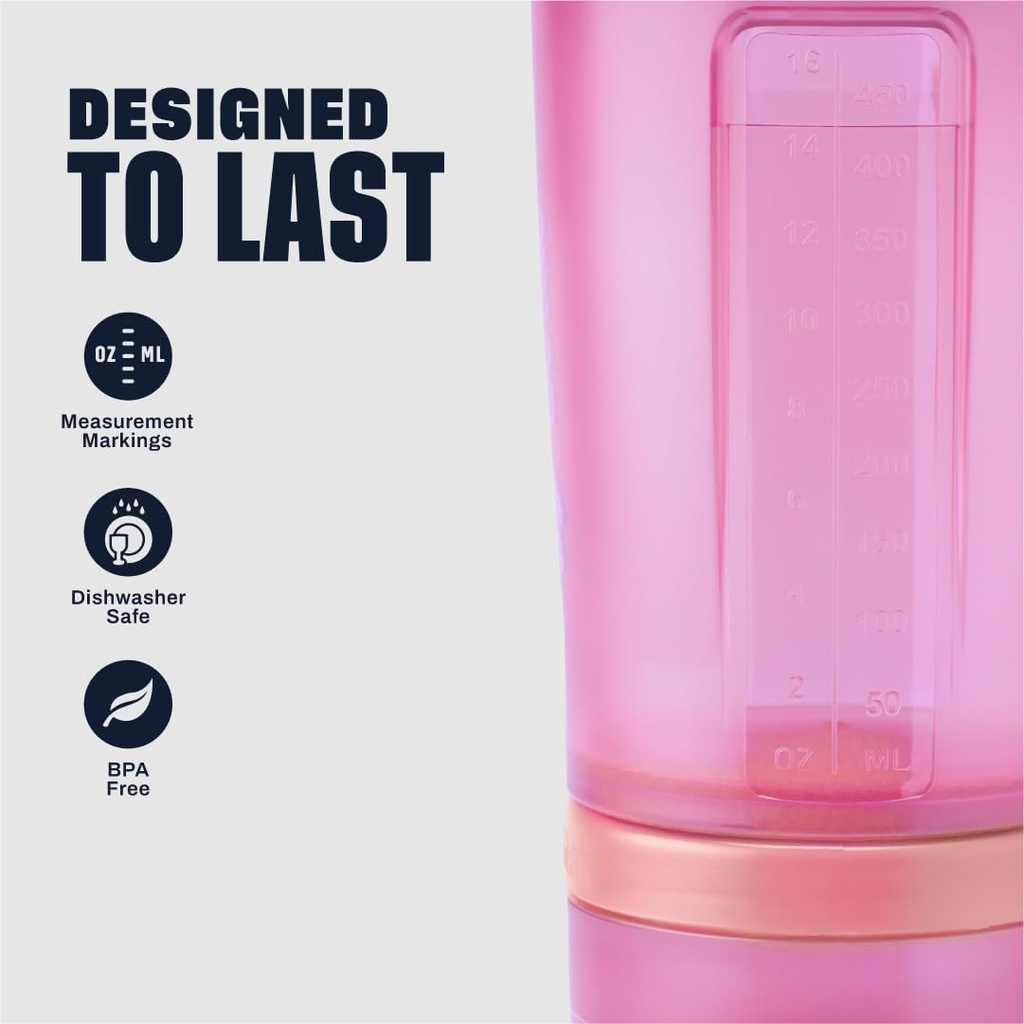 BlenderBottle Shaker Bottle with Pill Organizer and Storage for Protein Powder, Classic V2 ProStak System, 22-Ounce, Pink 6