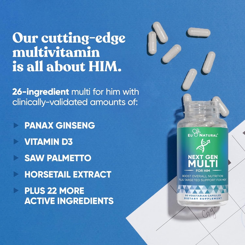 Next Gen Multi for Him Advanced Men’s Multivitamin Supplement – 26-in-1 Multiblend for Beard & Hair Growth, Men’s Reproductive Health, Metabolism, Heart, Skin, Prostate Support, More – 60 Veg Capsules 5