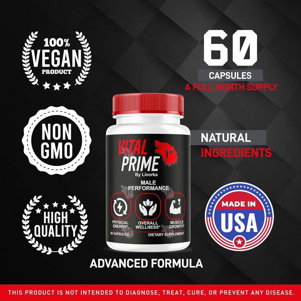 LIVORKA Vital Prime for Men, Advanced Formula, Dietary Supplement Support Capsules for 5 Months, Pack of 5 5