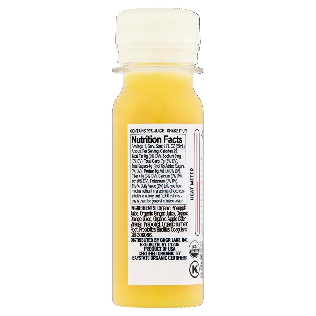 +GNGR Digestive Aid Organic Ginger Shots with Probiotics, Gut Health, Colon Cleanse, Bloating Relief, Gut Detox, Immunity Shots with Ginger Juice, Turmeric, Black Pepper. (2 Oz, Pack of 12) 6