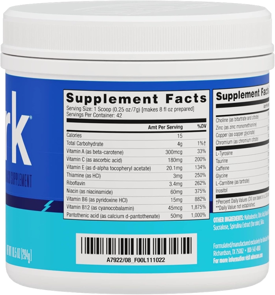 AdvoCare Spark - Energy Drink Mix - Vitamin & Amino Acid Supplement - Supports Energy & Focus - Portable Immune Support - Sugar-Free - Blue Raspberry (10.5 oz) 3