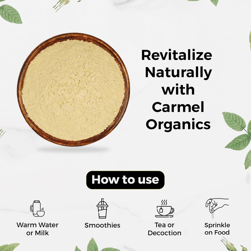 CARMEL ORGANICS Organic Ashwagandha Root Powder (28 Oz or 794g/1.75 Lbs) USDA Certified. Lab Tested, Non GMO & Gluten Free | Withania Somnifera from India 5