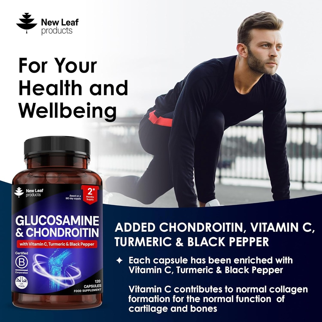 Glucosamine and Chondroitin MSM - High Strength Extra Absorbency Enriched with Vitamin C, Glucosamine Sulphate Chondroitin Sulphate, MSM, and Vitamin C Gluten-Free, GMP, 120 Food Supplement Tablets 4