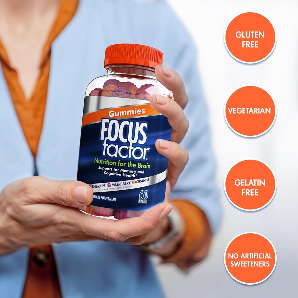 Focus Factor Nootropic Gummies - Memory Supplement for Brain, Phosphatidylserine, Bacopa, Huperzine A - 60 Count (3 Pack) 6