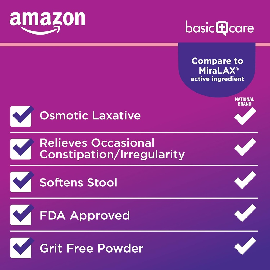 Basic Care ClearLax, Polyethylene Glycol 3350 Powder for Solution, Osmotic Laxative, Unflavored, 1.11 pound (Pack of 1) 4