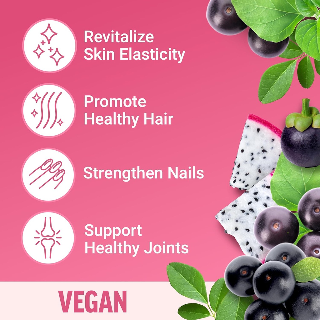 FORCE FACTOR Collagen Boosting Superfoods, Vegan Collagen Booster for Women, With Biotin, Hyaluronic Acid, and Vitamin C, For Hair, Skin, Nails, & Joint Support, Tropical Fruit, 120 Soft Chews, 2-Pack 3