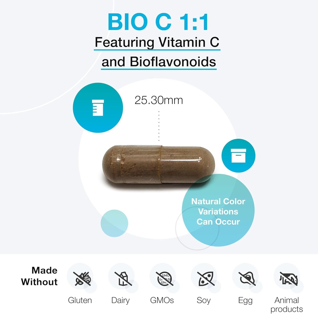 XYMOGEN Bio C 1:1 - High Potency Vitamin C Supplement with Citrus Bioflavonoids - Antioxidant + Immune Support, Promotes Collagen Synthesis (90 Vitamin C Capsules) 6