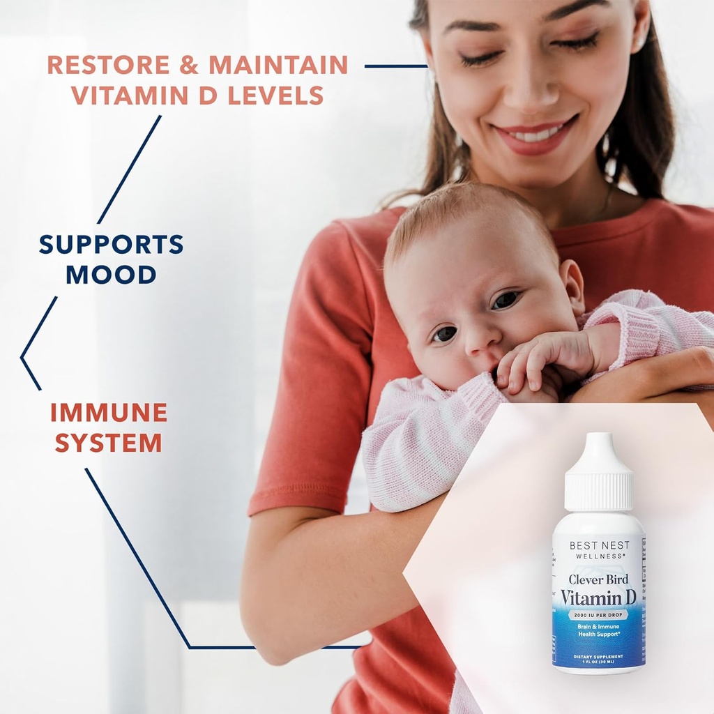 Best Nest Wellness Vitamin D Drops- Liquid Vitamin D3 Supplement, Vitamin D3 Liquid Drops for Adults & Kids, Non-GMO VIT D Drops, Vitamin D Liquid Drops, 2000 IU per Serving (One Drop) 1oz 3