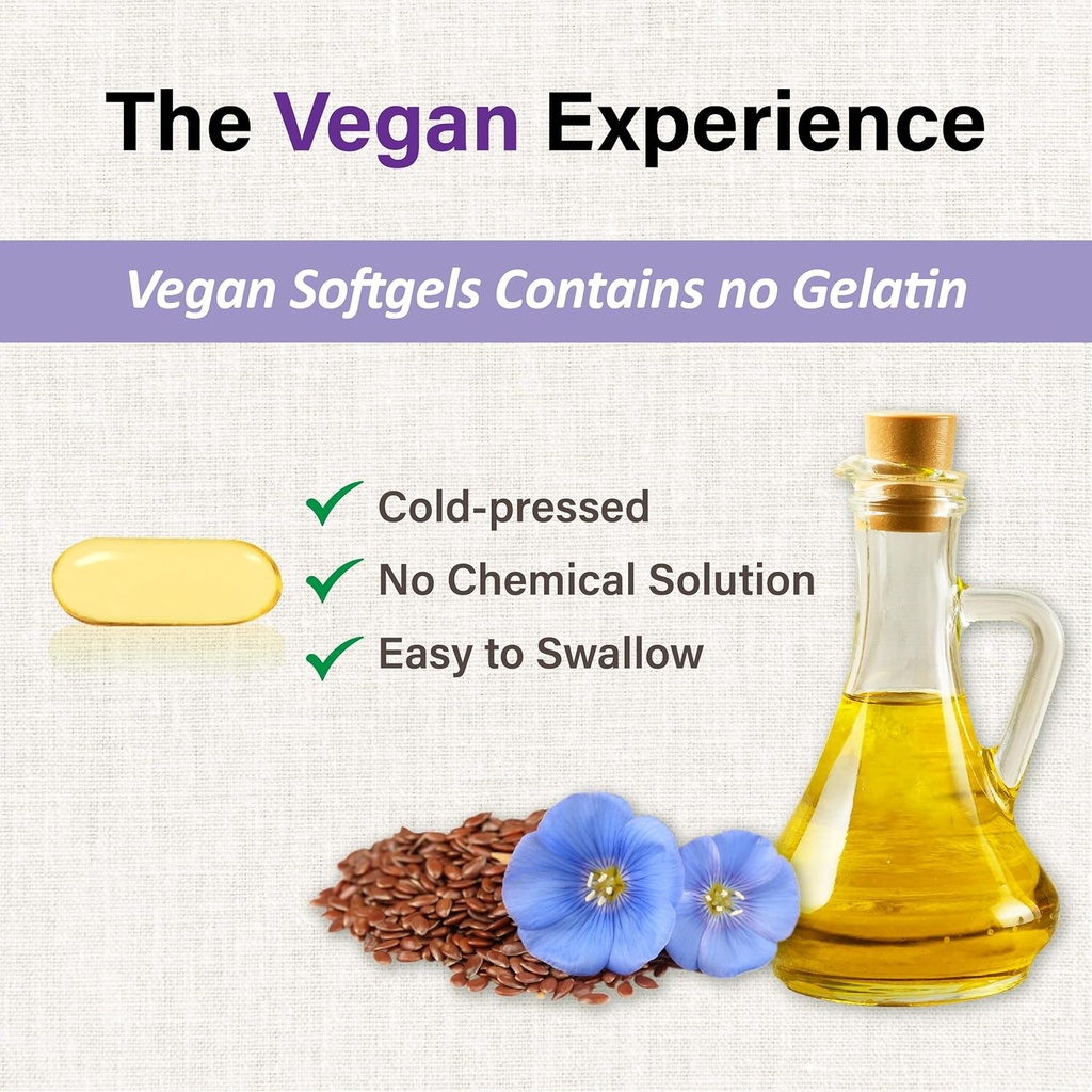 Lovita Vegan Flaxseed Oil 1500mg with 900mg ALA Omega-3 6 9, Cold-Pressed Flax Seed Supplement, Support Heart, Brain, Joint & Skin Health, Non-GMO & Gluten Free, 540 Softgels 3