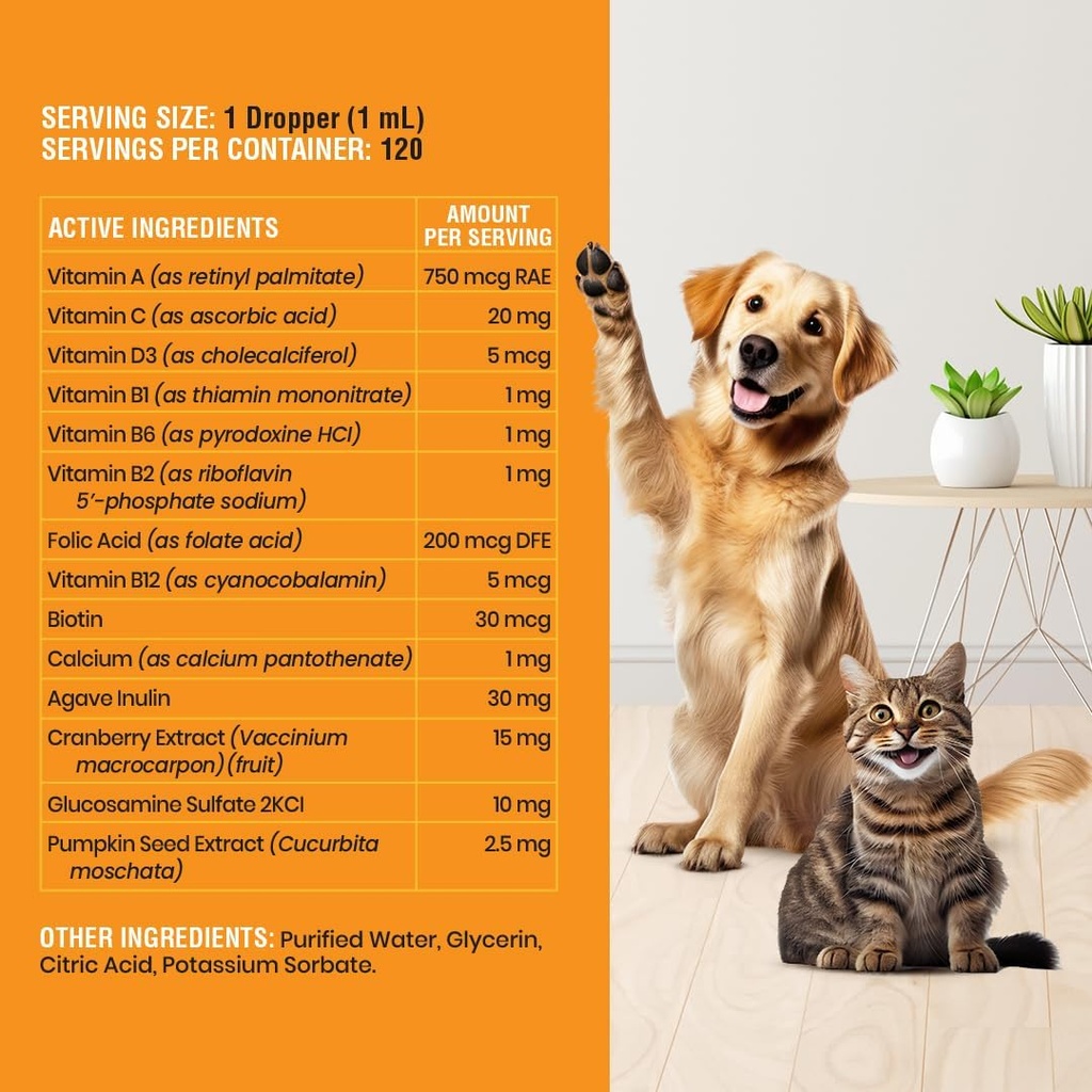 10-in-1 Liquid Multivitamin for Dogs and Cats, 2 Ounce Multi Vitamin Supplement, Vitamin for Dogs, Vitamins for Cats, with Glucosamine & Cranberry, 2 oz 6