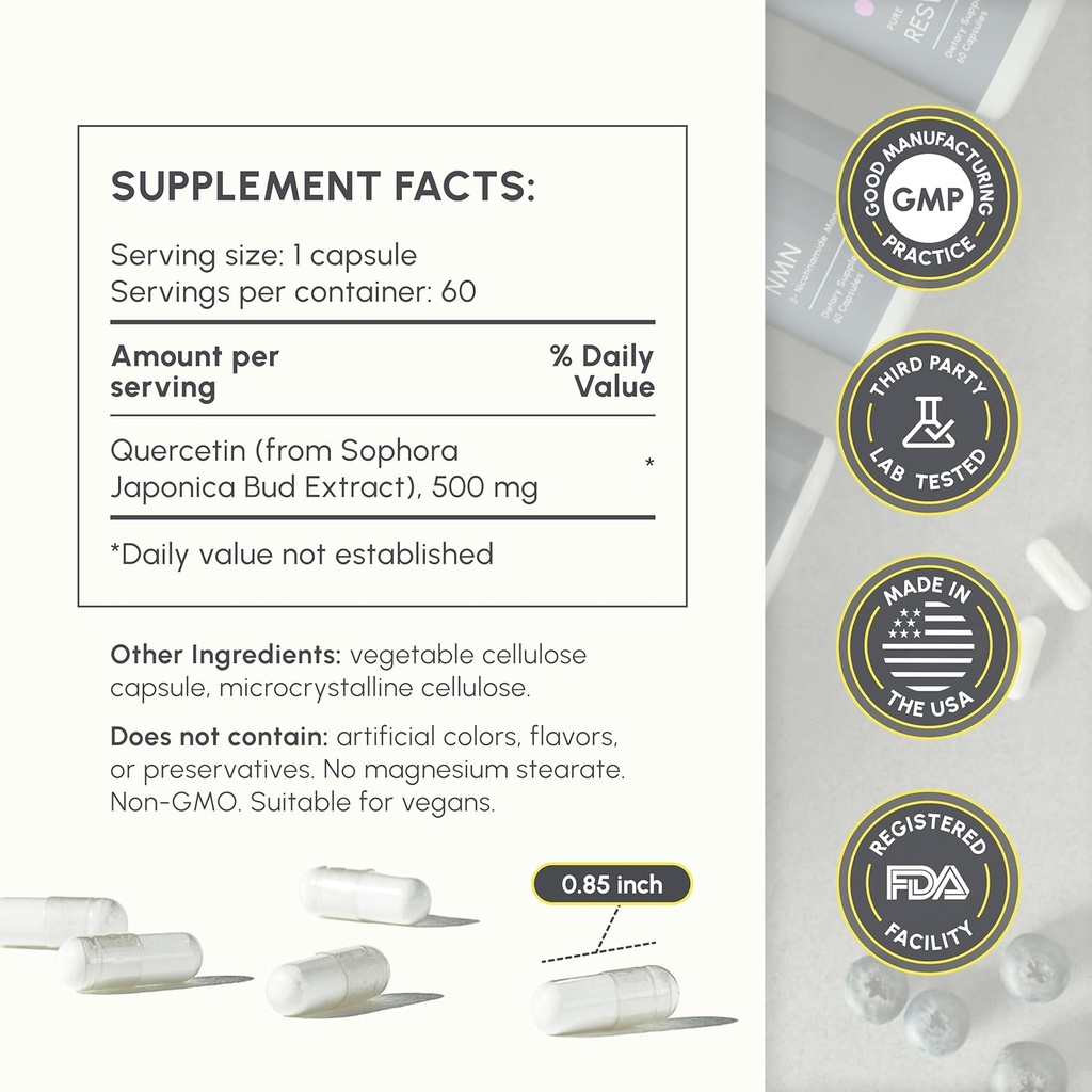 Quercetin Supplement - High Purity - 500 mg per Capsule - 60 Capsules - Third Party Tested - Supports Overall Health & Well Being 3
