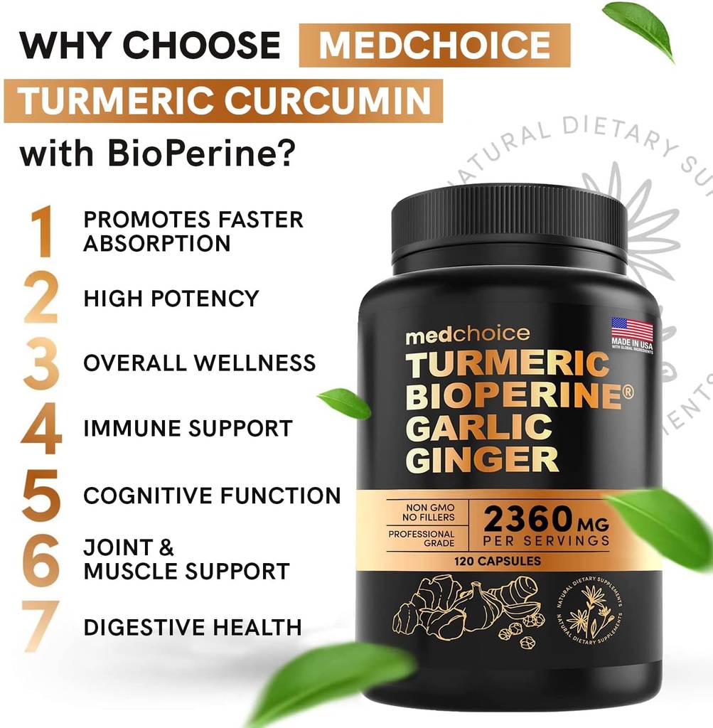 MEDCHOICE Turmeric & Ginger (240ct), Sleep Melatonin (90ct), and Nootropic Brain (60ct) Supplement Bundle - Wellness Trio for Brain, Sleep, & Immune Support - Vegan, Non-GMO, Gluten-Free 3
