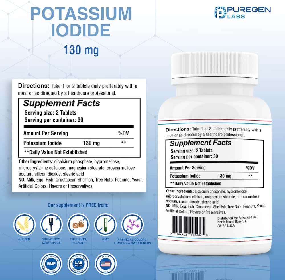 Potassium Iodide Tablets 130 mg EXP 10/2025, Kosher Iodine Tablets, Thyroid Support – 8 Pack | 480 Tablets Total 4