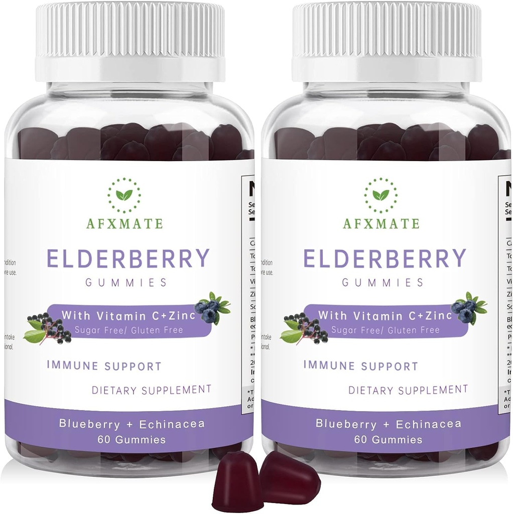 Sambucus Elderberry Gummies, Black Elderberry Gummy with Zinc and Vitamin C for Adults, Sugar Free Kids Multivitamin Gummies Immune Support* Supplement (2 Pack) 2