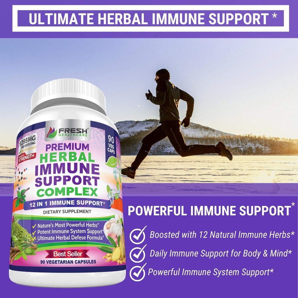 Immune Support Herbal Supplement - 12 in 1 Daily Immune Defense Booster - Garlic, Ginger, Elderberry, Holy Basil, Green Tea Extract, Milk Thistle, Mushroom & Panax Ginseng - 90 Vegan Capsules Pills 5