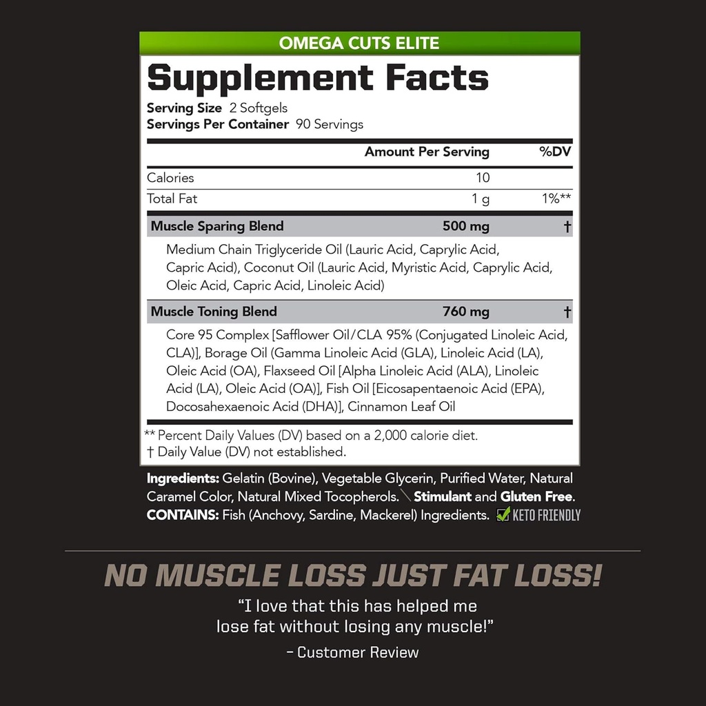 PMD Sports Omega Cuts Elite -Fat Loss-Muscle Defining Formula - Omega Fatty Acids, MCT's and CLA for Muscle Definition and Maintenance - Keto Friendly For Women and Men - Stimulant Free (180 Softgels) 3